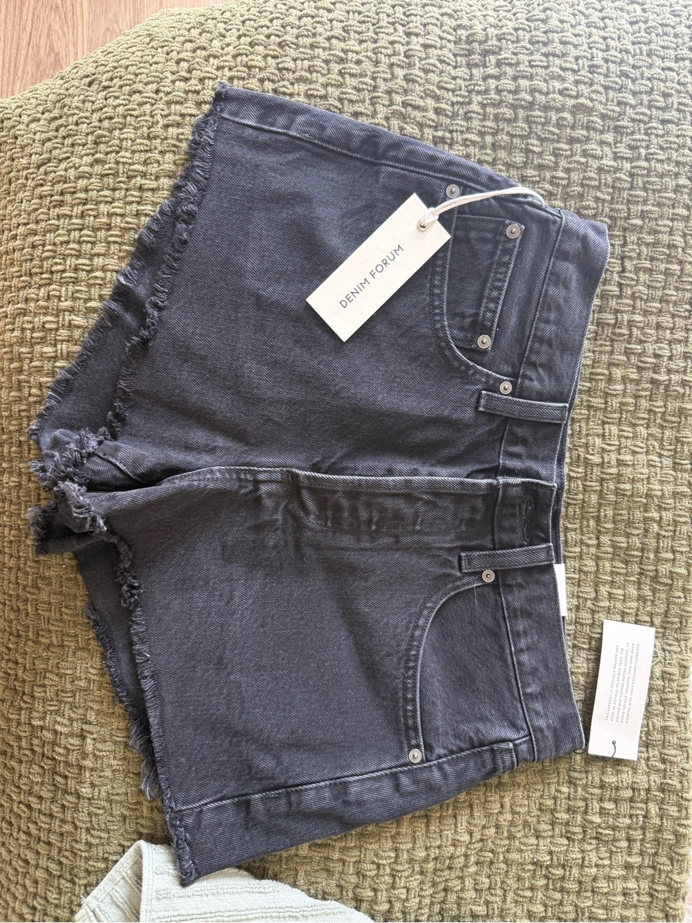 Denim Forum Washed Black High-Rise Raw Hem Jean Shorts